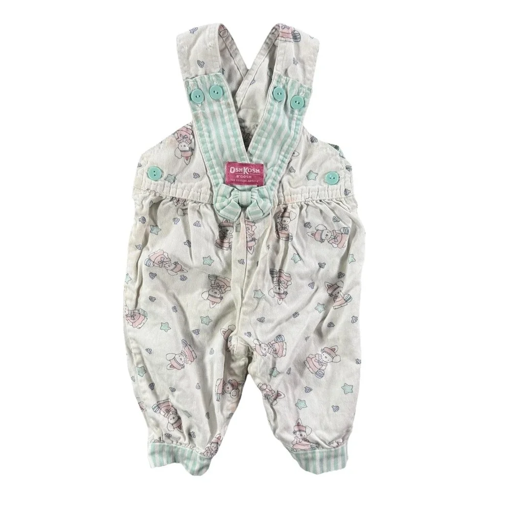 Vintage OshKosh B'gosh Overall Girls 0-3 Months White Bunny Easter Vestbak